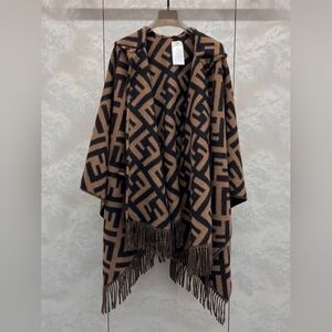 Fendi FF Logo Cashmere Hooded poncho Cape